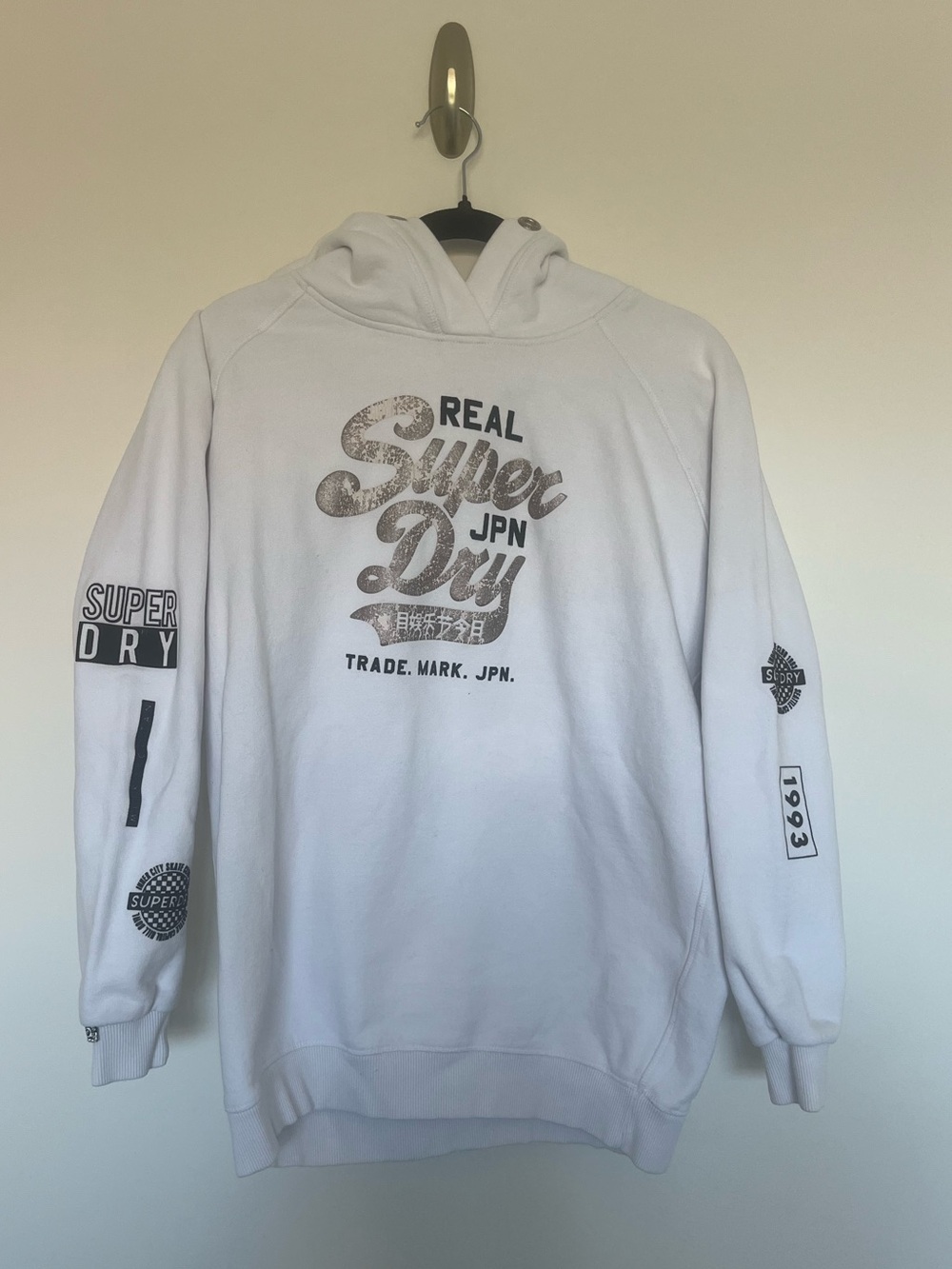 Superdry White Logo Pullover Hoodie with Black Prints